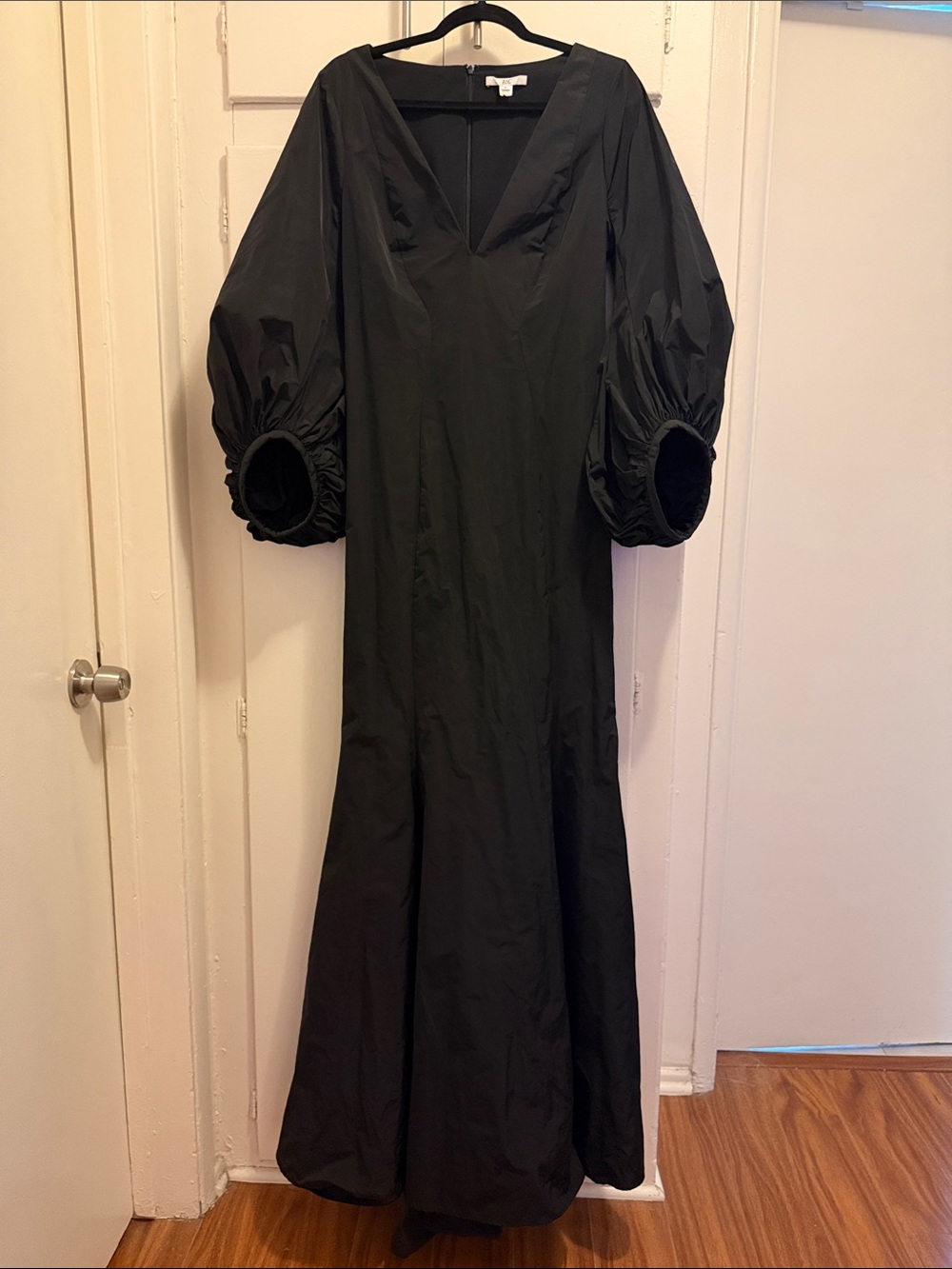 Zac Posen Black Maxi Dress with Statement Puff Sleeves